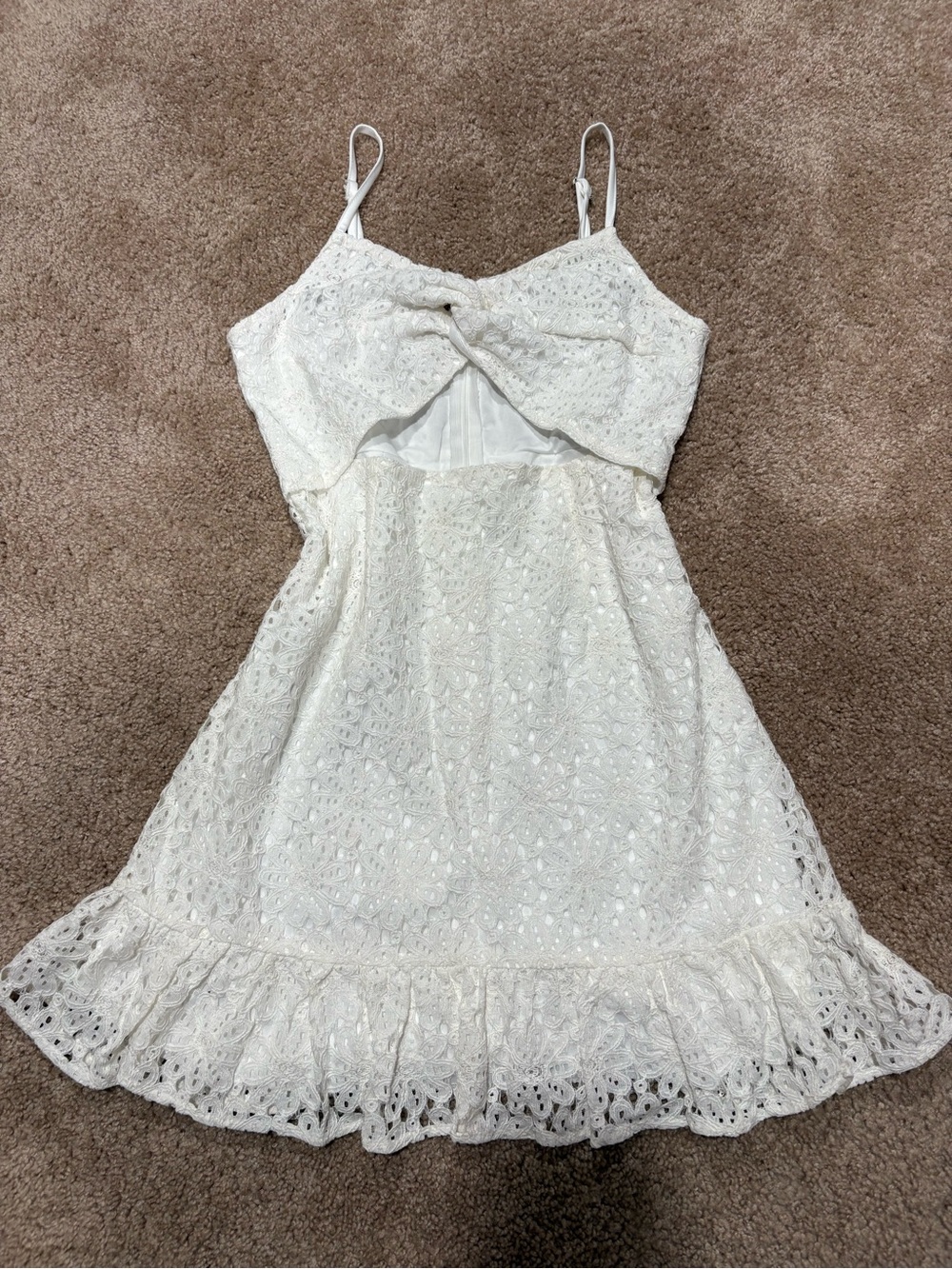 White Eyelet Summer Dress with Ruffle Hem